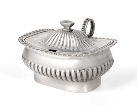A George III Silver Mustard-Pot, by William Eaton, London, 1814, oblong and with fluted sides, with gadrooned rim, the hinged