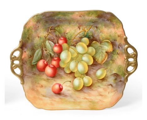 A Royal Worcester Porcelain Twin-Handled Dish, by Edward Townsend, 1937, of shaped rectangular form, painted with a still lif