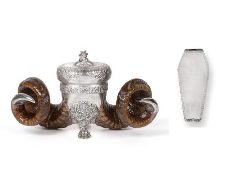 A George V Silver-Mounted Ram's-Horn Snuff-Mull, by Walker and Hall, Sheffield, 1914, the two natural horns each with plain s