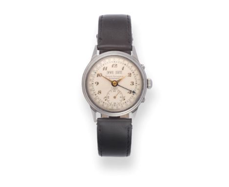 A Stainless Steel Automatic Triple Calendar Wristwatch, signed Girard Perregaux, ref: 6083, circa 1950, (calibre 44BF) lever 