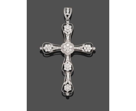 An 18 Carat White Gold Diamond Cross Pendant, the shaped cross set with round brilliant cut diamonds throughout, total estima