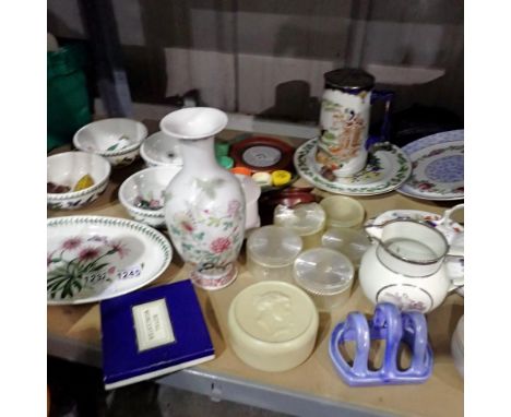 Shelf of mixed ceramics to include Royal Worcester examples. Not available for in-house P&amp;P 