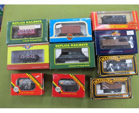Ten "OO" Gauge Rolling Stock Wagons, Vans Tanker, by Hornby, Oxford, Replica, Mainline Backmann, Airfix, including Bachmann 3
