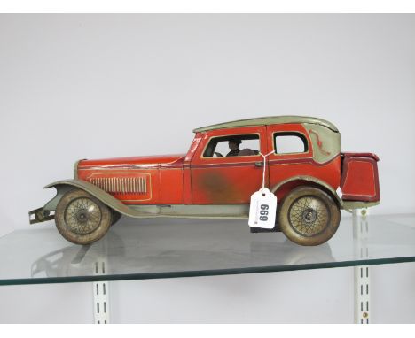 A Tinplate Clockwork Motor Car, by Tipp and Co. (Germany) circa 1930's, coach work in the form of a two door limousine with c