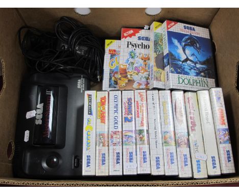 Retro Gaming: A Sega Masgter System II Gaming Console, (untested), two control pads, cables, sixteen games cartridges, includ