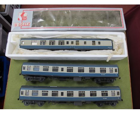 Three Lima "O" Gauge/7mm MK1 Blue/Grey Coaches, two corridor R/No's SC16093/SC16097 (unboxed good), plus a boxed 1st brake (v