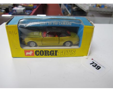 Corgi #338 Diecast Model Chevrolet SS350 Camaro, small instruction sheet present, slight crushing to box.