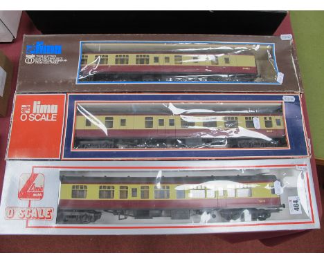 Three Lima 'O' Gauge/7mm Boxed BR Cream/Red Coaches, a Corridor R/No. 15218  and Two Brake Ends, R.No. 34100 (very good - box