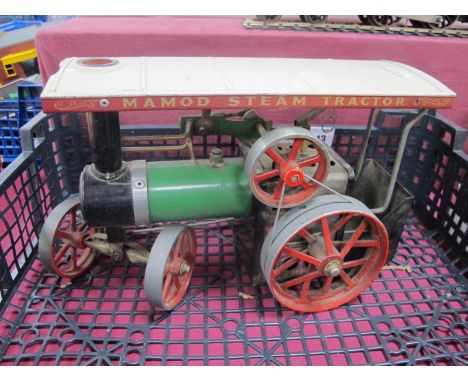 A Mamod Steam Tractor Engine, with burner, scuttle, steering rod, signs of use, unboxed.