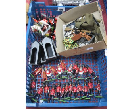 A Collection of Plastic and White Metal Model Military Figures, mainly by Britains and Timpo Toys, including sentry Boxes (4)