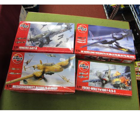 Four Airfix 1:72 Scale Plastic Model Military Aircraft Kits, including #A03081 Messerschmitt BF110E/E-2 all unstarted, boxed.