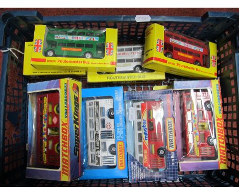 Eight Diecast Model Double Decker Buses, by Matchbox, Budgie, Serol including Matchbox K-15 The Londoner Visit The London Dun