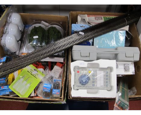 Contents of a "OO" Gauge Model Railway Enthusiasts Workshop, including lineside scenics, track, ballast, tools, gauge master 