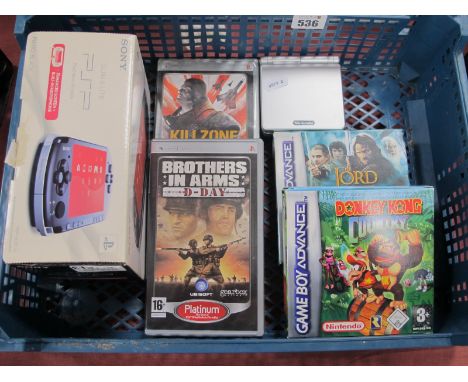 A Boxed Sony 'PSP-3003 PB Handheld Gaming System, Brothers In Arms D-Day, Killzone Liberation UMD's. Gameboy Advance SP Handh