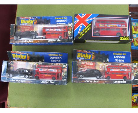 Three Dinky #300 Souvenir Sets, London Scene including London Taxi and London Bus, together with a Solido diecast model Doubl