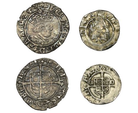 Henry VIII, Second coinage, Halfgroat, York, Abp Wolsey, mm. voided cross, tw by shield, 1.29g/9h; Penny, Sovereign type, Dur