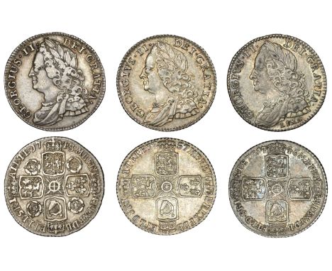 George II, Sixpences (3), 1743 roses, 1746 lima, 1757 (S 3709, 3710A, 3711) [3]. Last good very fine and toned, others fine t