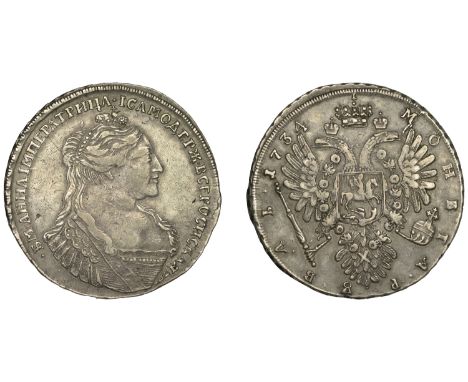 Russia, Anna, Rouble, 1734, Kadashevsky, ‘horse-face’ portrait, no stops in legend (Bitkin 94; Diakov 37; Sev. 1183; Dav. 167