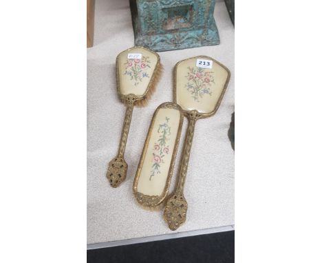 VINTAGE 3 PIECE EMBROIDERED DRESSING TABLE SET