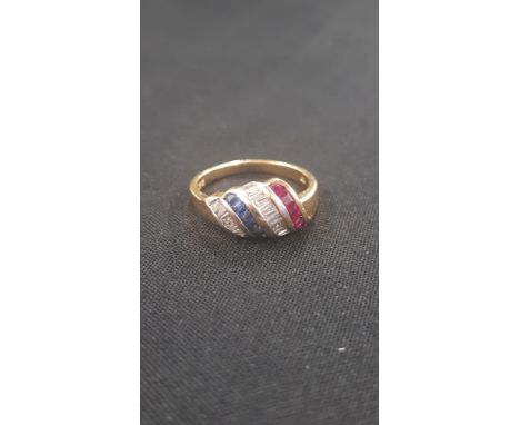 18 CARAT GOLD DIAMOND, RUBY &amp; SAPPHIRE RING