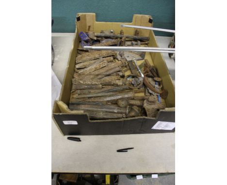 5 boxes of miscellaneous vintage tools, toolbox inc pair of Doc Marten safety boots