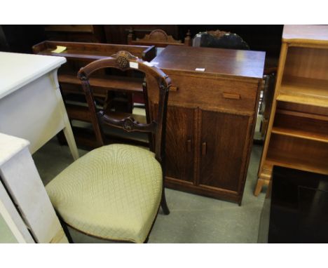 Small oak wall shelf and cupboard and dining chair