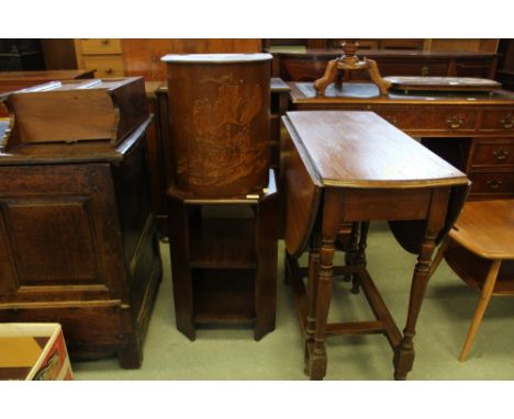 Oak 1930's Gate Leg Table, Small Table & Lidded Box