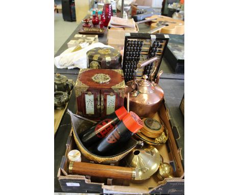 Chinese hardwood, gilt metal and jade table cabinet and a quantity of mixed items