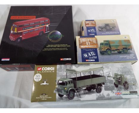 A Corgi 1:50 scale 'Last Routemaster' boxed set issued in a limited edition, three Corgi World War Two boxed sets to include 