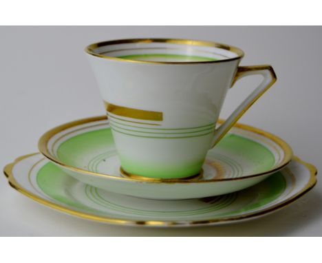 35 PIECES OF BELL CHINA ART DECO STYLE TEA WARE COMPRISING 11 CUPS, 11 PLATES, 11 SAUCERS, SUGAR BOWL &amp; CREAM JUG