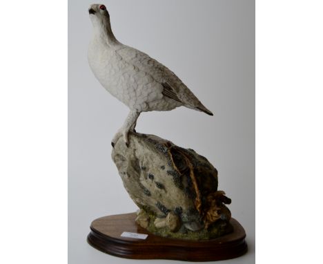 WILDTRACK WILDLIFE ART WHITE GROUSE ORNAMENT ON WOODEN STAND BY A. HAYMAN     