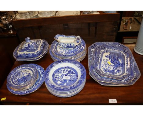 A quantity of Willow Woods ware and Burleigh ware Willow pattern dinnerware