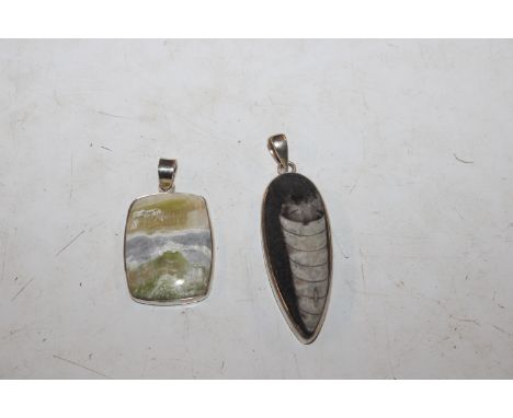 A large Sterling silver Orthocekas fossil pendant and large Sterling silver other, approx. total weight 23gms  