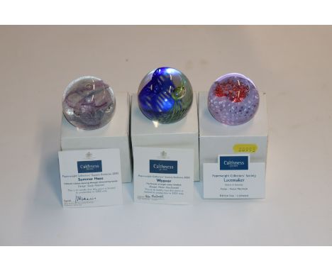Three Caithness paperweights, "Summer Haze", "Weaver" and "Lacemaker"