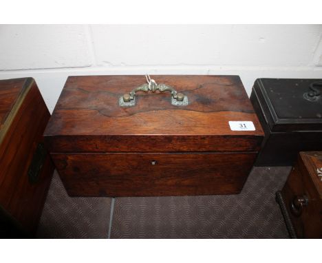 A 19th Century mahogany two compartment tea caddy, fitted with central glass mixing bow, having brass handle 