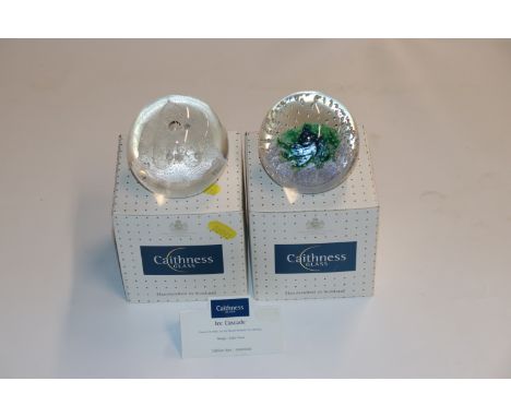 Two Caithness "Ice Cascade" paperweights 