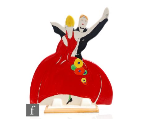 A Wedgwood Clarice Cliff hand painted Age Of Jazz figure of a dancing couple, shape 433, printed mark, boxed, height 20cm. 