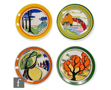 A set of four Wedgwood Clarice Cliff plates from the Best Loved Landscapes series, patterns to include Orange Erin, Solitude,