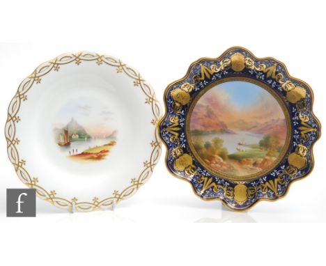 A late 19th Century Aynsley cabinet plate decorated with a hand painted scene of Loch Lubnaig (titled to the reverse) within 