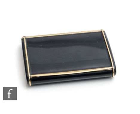 A French silver gilt and black enamel cushioned rectangular case of plain form, the edge of the hinged lid engraved Black Sta