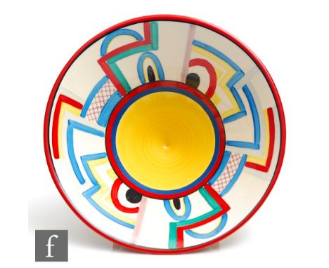 A Wedgwood Clarice Cliff hand painted conical bowl decorated in the Tennis pattern, number 126 in a limited edition of 250, p