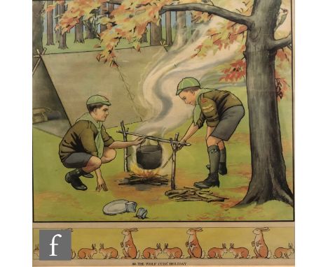 A 1930s schools educational poster 'The Scout's Jamboree', lithograph, framed, 32cm x 32cm, frame size 62cm x 62cm, also the 
