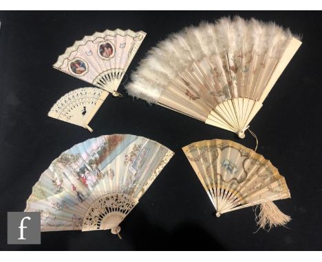 A collection of 19th Century and later fans, the first with sixteen guards, with silk panel painted with&nbsp;ethereal female
