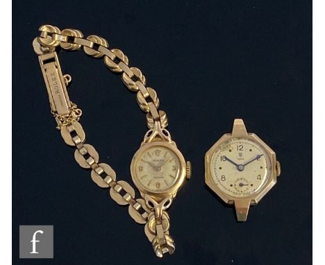 A 9ct hallmarked Rolex manual wrist watch, Arabic numerals and batons to a circular dial, case diameter 18mm to a 9ct Rolex b