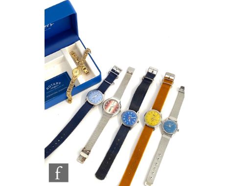 Six assorted wrist watches to include a Favre-Leuba manual and a boxed gilt metal Rotary with matched bracelet. (6) 