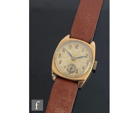 A 9ct hallmarked Rolex manual wind wrist watch, Arabic numerals to a circular dial, case diameter 27mm, engraved initials to 