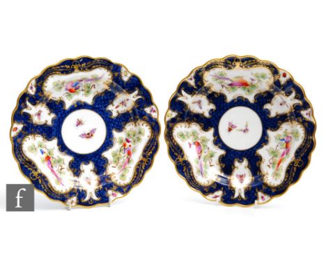 Two early 20th Century Royal Worcester cabinet plates decorated with&nbsp;cartouche panels of fancy birds and insects against