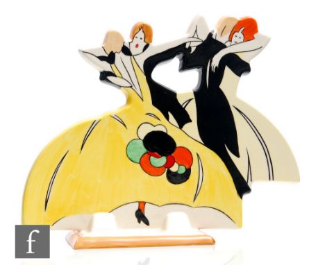 A Wedgwood Clarice Cliff hand painted Age Of Jazz figure of twin dancers, shape 434, number 23 in a limited edition of 150, p