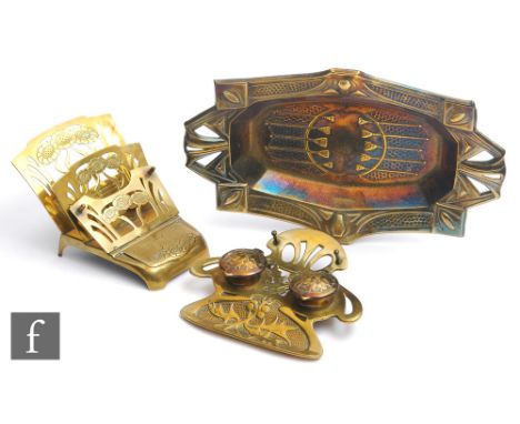 A collection of early 20th Century German and continental Arts &amp; Crafts items, to include a pierced brass letter rack, st