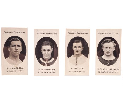 Cigarette cards Taddy, Prominent Footballers, (London Mixture backs), four cards, Grimsdell, Tottenham, Hardinge, Woolwich Ar